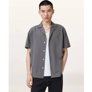 All Saints AllSaints Dark Grey Hudson Black Short Sleeve Button Up Shirt
