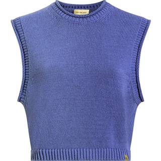 Relaxed Cotton Linen Knit Top - Blue - XS