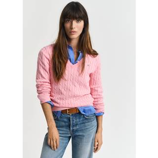 GANT Dame Kabelstrikket sweater af strækbomuld med V-hals (XS)