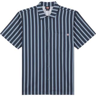 Dickies Multi Stripe Work Shirt S/S Skjorte Herrer størrelse XL farve blå