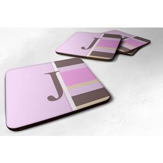 """"Carolines Treasures CJ1005-JFC Monogram-Pink Stripes Foam Coasters (s?t med 4) Startbogstav J 3,5"""""""" H x 3,5"""""""" B Multicolor""""