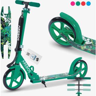 Arebos® Grafitti-scooter med pedalbremse, klokke, støttefod, bærestrop , løbehjul