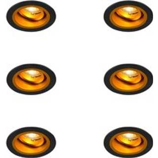 Sæt med 6 runde forsænkede spotlights sort med guld drejelige og vipbare - Chuck