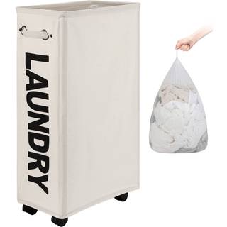 Dokehom 29 tommer forstørret slank vasketøjskurv med aftagelig vaskpose på hjul sammenfoldelig rullende vaskeri hæmmer sammenfoldelige smalle hjø