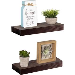 Welland Bradley 5 """" Dyb smalle flydende hylder S?t med 2 h?ndlavede tr?v?ghylder Rustikke hylder V?gmonteret (Brun 12 tommer)