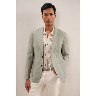 Reiss Reiss Sage Green Stack Slim-Fit Single-Breasted Wool-Blend Textured Blazer