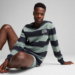 Men&#39;s Puma Class Striped Crew, Green, Size M, Clothing - Green Moon - M