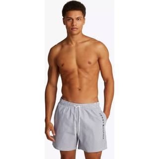 Tommy Hilfiger Tommy Hilfiger White Medium Length Stripe Drawstring Swim Trunks