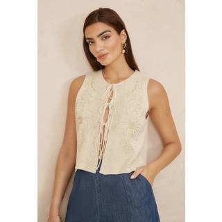 Yumi Yumi 100% Bomuld Strikket Slips Front Vest med Blomster detaljer