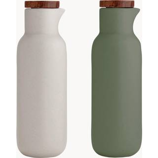 Essig og olie dispenser essentials af porcelæn og akacietræ, sæt af 2