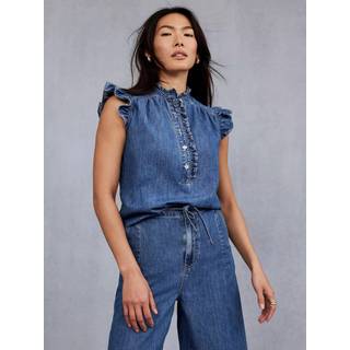 Mint Velvet Wash Denim Flæsekant 100% BomuldsbluseStor