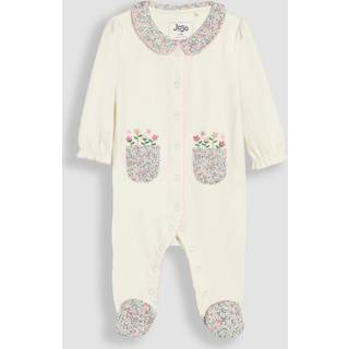 Jojo Maman Bébé JoJo Maman Bébé Cream Cotton Footed Collar Embroidered Sleepsuit