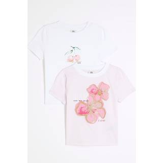 River Island River Island Pink Girls Graphic 100% Cotton Tops 2 Pack