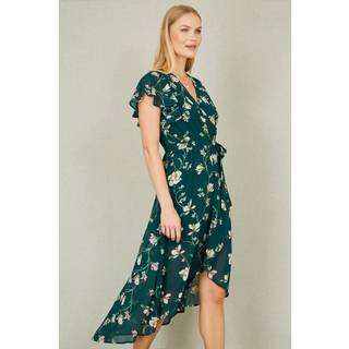 Yumi Floral Wrap Midi Dress With Frill Hem46