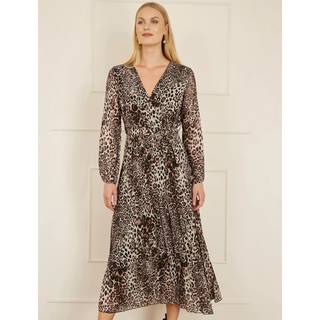 Yumi Leopard Tryk Plisseret Langærmet Wrap Midi KjoleEU 36 (UK 8)