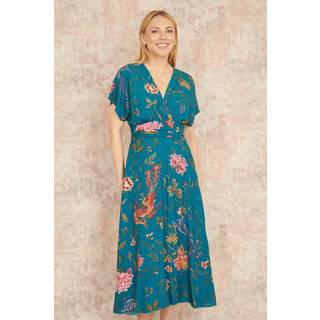Yumi Viscose Bird og Blomster Tryk Kimono Midi KjoleEU 38 (UK 10)