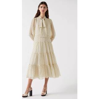 LK Bennett LK Bennett Cream Polly Birch Tie Neck Long Sleeve Georgette Dress