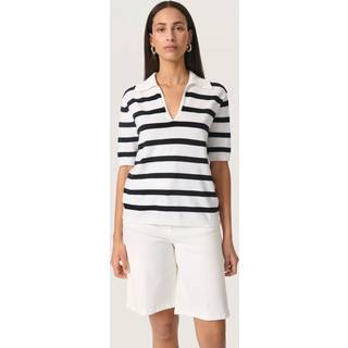 Soaked In Luxury Slspina Striped Polo Pullover Strik 30408490 Broken White W Black Stripe (XLARGE)