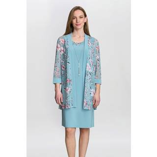 Gina Bacconi Blue Callie Printed Dress and Jacket With Detachable Necklace44