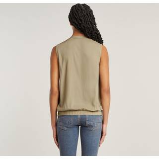 Stand Up Collar Top - Beige - Women