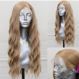 Elesty 13 * 4 Lang bølget beskidt blondt syntetisk blonder foran parykker til kvinder mørk blond naturlig hårgrænse blonder foran paryk før plukk