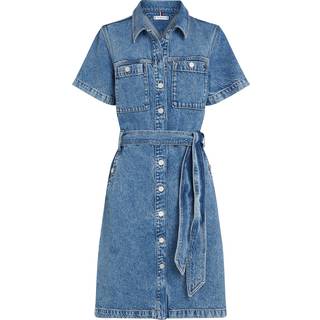 Belted Short Sleeve Denim Mini Dress