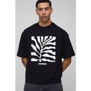 Mens Black Oversized Boxy Leaf Puff Print T-Shirt