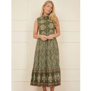 Yumi Yumi Green 100% Cotton Paisley Midi Sleeveless Shirt Dress