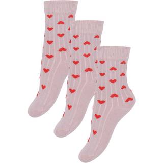 Minipop Strømper Rosa Med Røde Hjerter Bambus (3-pak) - Str. 19/22