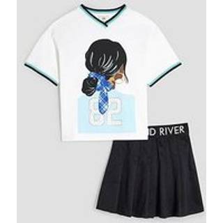 River Island River Island Black Girls Pleated 100% Cotton Top & Skirt set