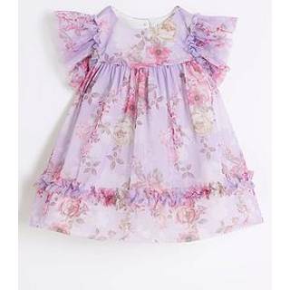River Island River Island Purple Baby Girls Rose Printed Mesh 100% Cotton Dress