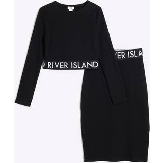 River Island River Island Black Ribbed Midi 100% Cotton Skirt Set
