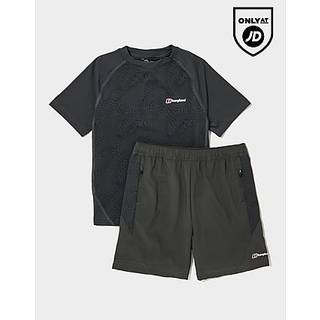 Berghaus All Over Print Grid T-Shirt/Shorts Set Children, Grey - 5-6Y