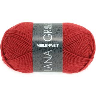 Lana Grossa Meilenweit 50 1323 Mørkerød Indhold:80% ren, ny uld, 20% polyamid Vægt/længde: 50 g = ca. 210 meter Anbefalede pinde: 2.50-3.00 mm Strikkefasthed:10 x 10 cm = 28 m x 40 p Vask:Finvask 40℃ / Kan tørretumbles.