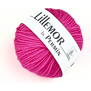 Permin Lillemor 15 Hot pink Indhold: 100% økologisk håndfarvet merinould Vægt/længde: 25 g = ca. 100 meter Anbefalede pinde: 3-4 mm Strikkefasthed: 10 x 10 cm = 24-26 m x 34-36 p Vask: Finvask 40ºC.