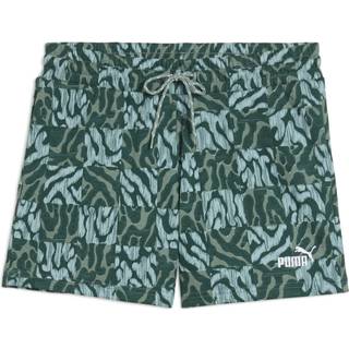 Women&#39;s Puma ESS GRAPHIC Mid-Rise 5&#34; Shorts, Green, Size S, Clothing - Green Moon - S