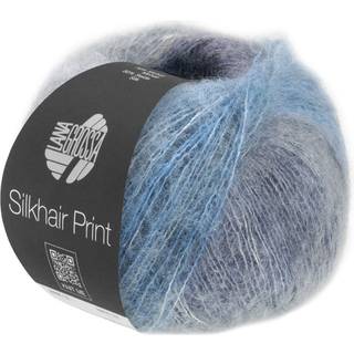Lana Grossa Silkhair Print 431 Musegrå/Lysegrå/Grålilla/Denim/Gråblå Indhold:70% mohair, 30% silke Vægt/Længde:25 g = ca. 210 meter Anbefalede pinde: 4.50-5.00 mm Strikkefasthed:10 x 10 cm = 22 m x 27 p Vask:Håndvask / Tørres fladt.