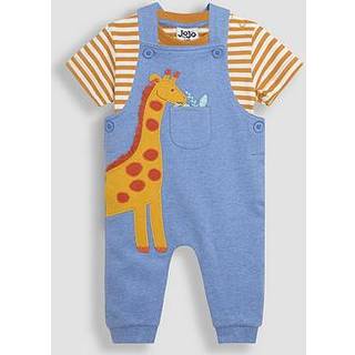 Jojo Maman Bébé JoJo Maman Bébé Blue Giraffe 2-Piece Zebra Appliqué Dungarees & Rib T-Shirt Set