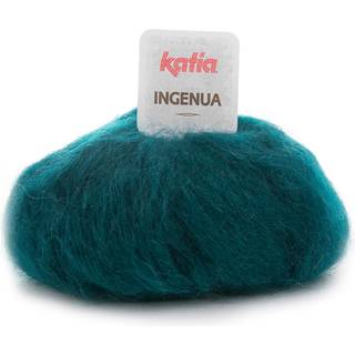 Katia Ingenua 69 Flaskegrøn Indhold:78% mohair, 13% polyamid, 9% merinould Vægt/længde:50 g = 140 meter Anbefalede pinde:5-5.5mm Strikkefasthed:10 cm x 10 cm = 16 m x 20 r Vask:Finvask 30º / Tåler ikke tørretumbling.