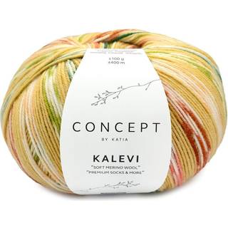 Katia Concept Kalevi Socks 205 Okkergul-Grøn-Rosa-Mellem orange Indhold: 75% merinould, 25% polyamid Vægt/længde: 100 g = ca. 400 meter Anbefalede pinde: 2.5-3 mm Strikkefasthed: 10 x 10 cm = 30 m x 42 p Vask: Maskinvask 40℃ / Tåler ikke tørretumbling.
