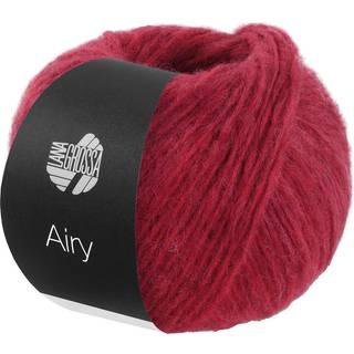 Lana Grossa Airy 16 Kirsebærrød Indhold: 42% baby alpaca, 40% bomuld, 18% ren, ny merinould Vægt/Længde: 50 g = ca. 170 meter Anbefalede pinde: 5-5.5 mm Strikkefasthed: 10 x 10 cm = 15 m x 22 p Vask:Håndvask / Tørres fladt.