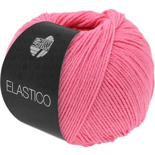 Lana Grossa Elastico 178 Bolsjelyserød Indhold: 96% bomuld, 4% elastisk polyester Vægt/Længde: 50 g = ca. 160 meter Anbefalede pinde: 3.5-4.5 mm Strikkefasthed: 10 x 10 cm = 24 m x 36 p Vask:Finvask 30º/ Tørres fladt.