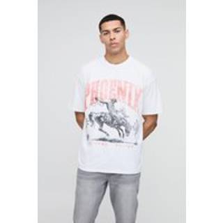 Mens White Oversized Phoenix Horse Western Graphic T-Shirt