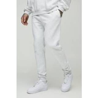 Mens 330GSM Tall Slim Leg Fit Joggers In Grey Marl