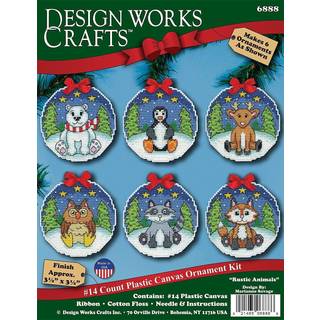 Design fungerer håndværk rustikke dyr tællet krydssting ornamentsæt - sæt af 6
