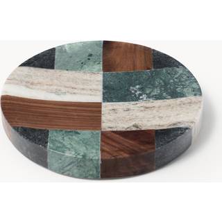 Lille dekorationsbakke Mauricio af marmor og valnøddetræ, Ø 16 cm