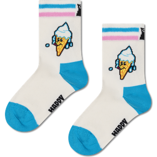 Kids White Happy Ice Cream Crew Sock - White, Pink, Blue - 7-9 Years