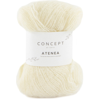 Katia Concept Atenea 80 Ecru Indhold:42% ekstrafin merinould, 40% bomuld, 18% kashmir Vægt/længde: 25 g = ca. 175 meter Anbefalede pinde: 3-3.5 mm Strikkefasthed: 10 x 10 cm = 25 m x 35 p Vask:Håndvask / Tåler ikke tørretumbling.