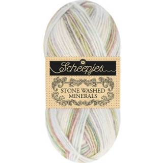 Scheepjes Stone Washed Minerals 915 Tourmaline Grove Indhold: 78% bomuld, 22% akryl Vægt/længde: 50g = ca. 130 m Strikkepinde: 3.00-3.50 mm Strikkefasthed: 10 x 10 cm = 24 masker x 32 rækker Pleje: Maskinvask 40°C.