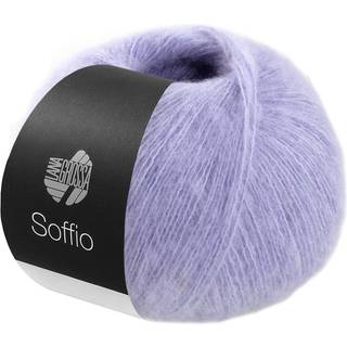 Lana Grossa Soffio 11 Violblå Indhold: 60% merinould, 30% bomuld, 10% cashmere Vægt/Længde: 25 g = ca. 215 meter Anbefalede pinde: 3.50-4.00 mm Strikkefasthed: 10 x 10 cm = 29 m x 35 p Vask: Håndvask / Tørres fladt.